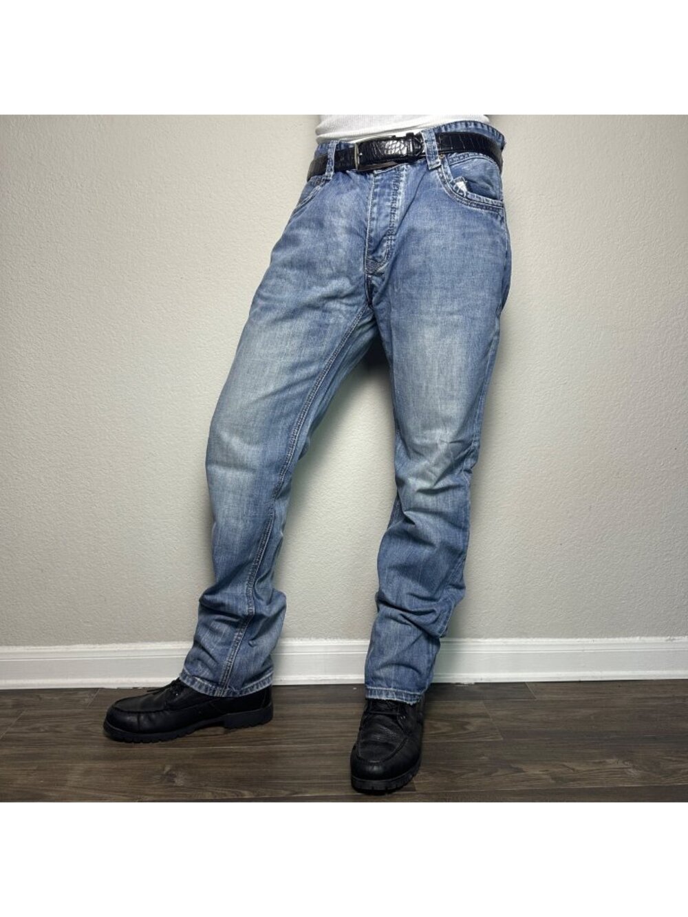 Kenzarro Designer Men 36x34 Denim Jeans Embroidered Streetwear Distressed Y2K